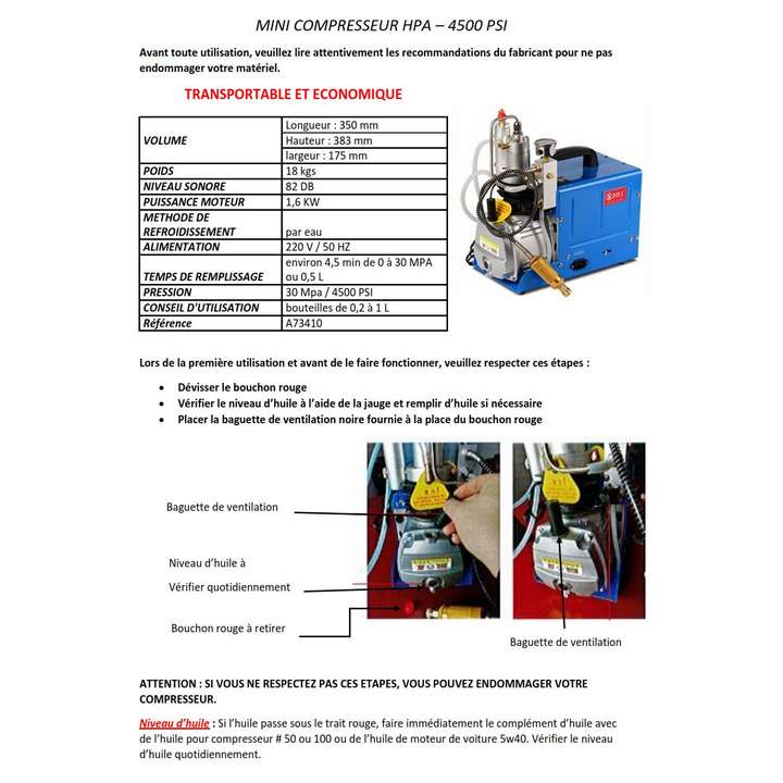 Compresseur 12 Volts 300 Bars / 4500 Psi Hpa Pcp Electrique 1L